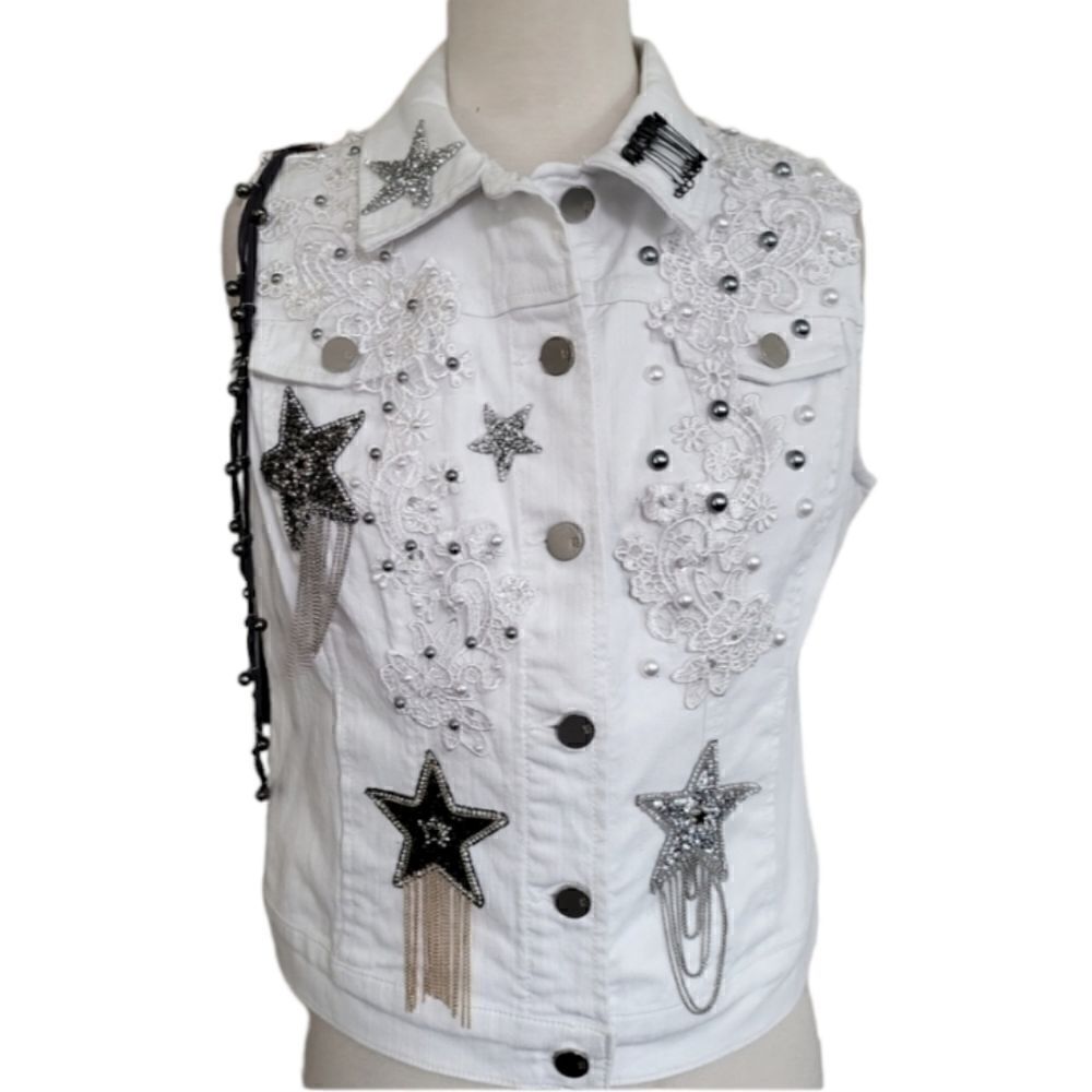 Bling White Jean Vest NWOT
